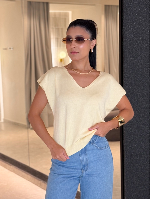 Blusa Decote Eliane Amarela - Loja La Mina 