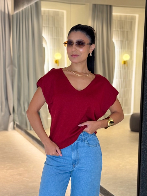 Blusa Decote Eliane Vermelha - Loja La Mina 