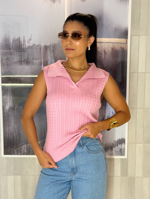 Blusa Gola Polo Pamela Rosa - Loja La Mina 