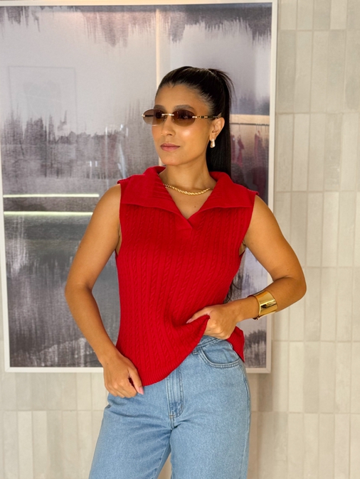 Blusa Gola Polo Pamela Vermelha - Loja La Mina 