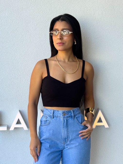 Cropped Tricot Alça Kenia Preto - Loja La Mina 