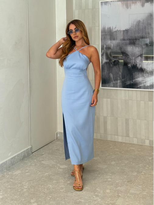 Vestido Midi Carine Azul - Loja La Mina 