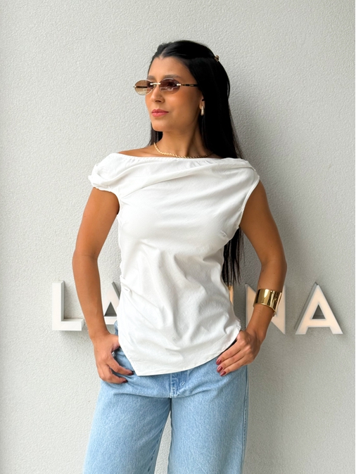 Blusa Assimétrica Lila Branca - Loja La Mina 