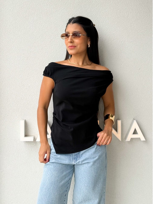 Blusa Assimétrica Lila Preta - Loja La Mina 