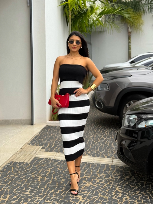 Vestido Tomara que Caia Listrado Preto - Loja La Mina 