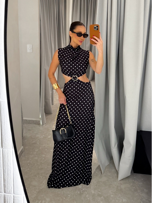 Vestido Midi Poá Diane - Loja La Mina 