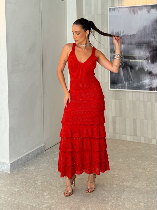 Vestido Tricot Damaris Vermelho - Loja La Mina 