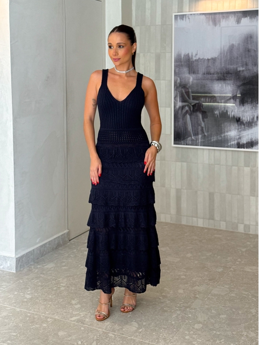 Vestido Tricot Damaris Azul - Loja La Mina 