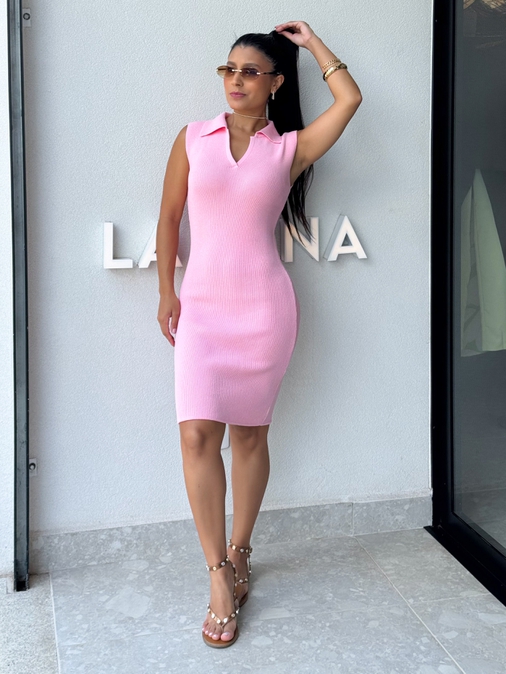 Vestido Gola Polo Chloe Rosa - Loja La Mina 