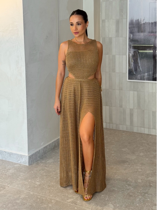 Vestido Tricot Rosane Dourado - Loja La Mina 