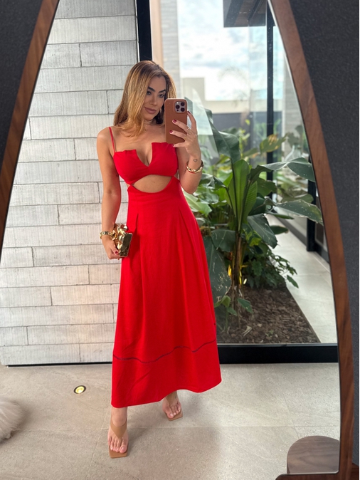 Vestido Midi Maraisa Vermelho - Loja La Mina 