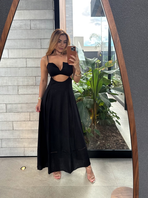 Vestido Midi Maraisa Preto - Loja La Mina 
