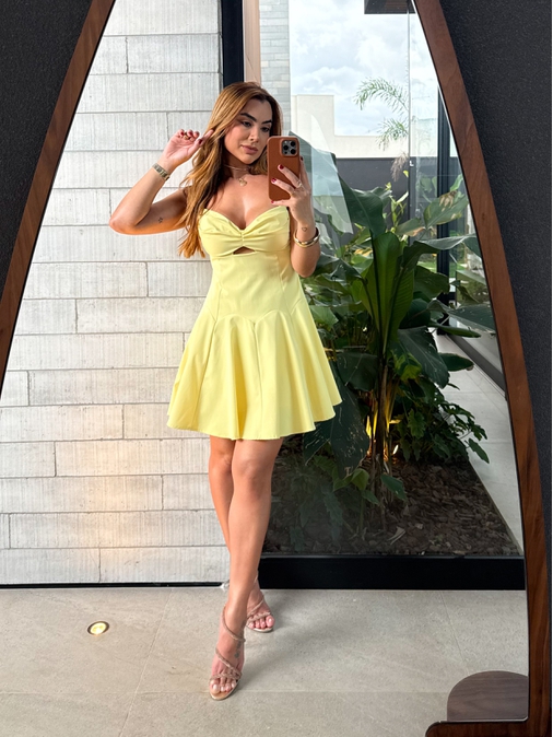 Vestido Decote Jully Amarelo - Loja La Mina 