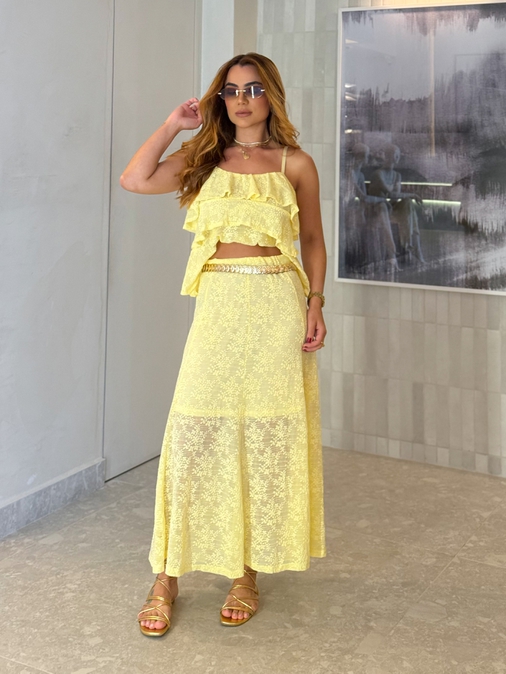 Conjunto Rendado Dara Amarelo - Loja La Mina 