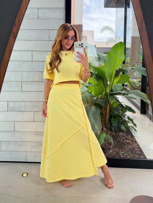 Conjunto Saia Assimétrica Brielle Amarelo - Loja La Mina 