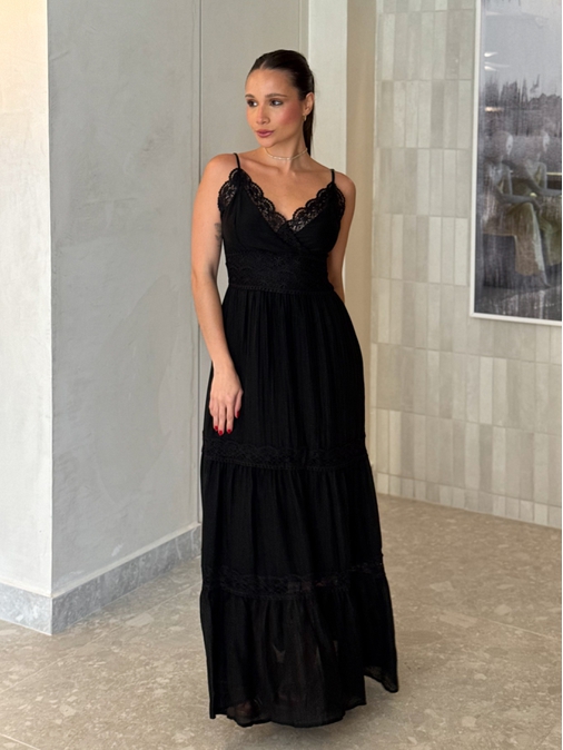 Vestido Chiffon Érica Preto - Loja La Mina 