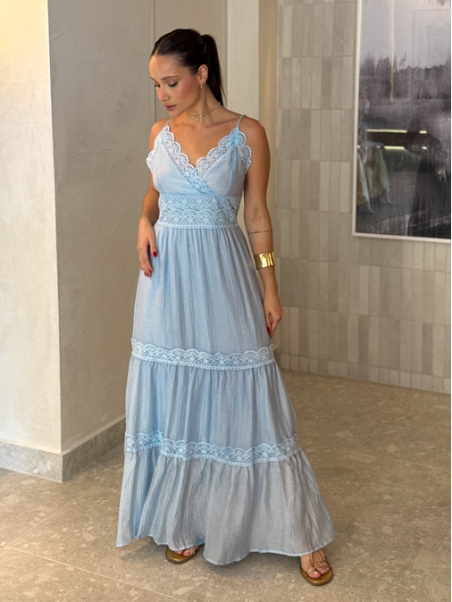 Vestido Chiffon Érica Azul - Loja La Mina 