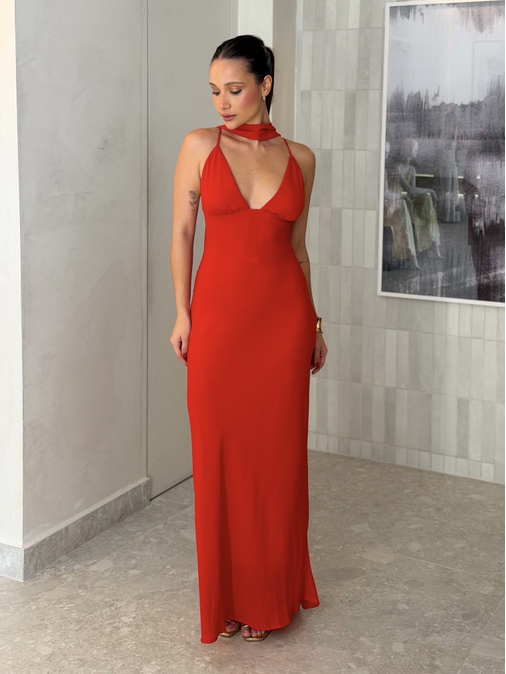 Vestido Midi Fernanda Vermelho - Loja La Mina 