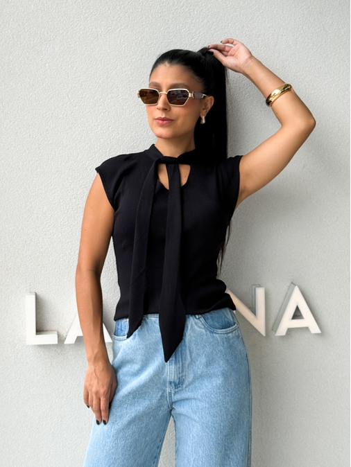 Blusa Amarração Giselle Preta - Loja La Mina 