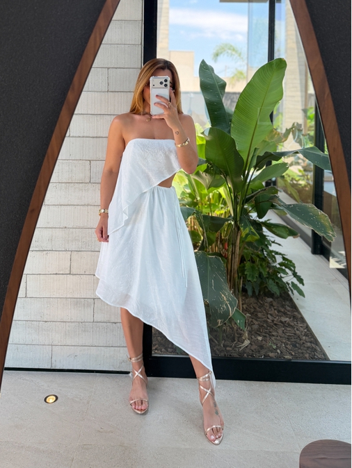 Vestido Midi Lorena Branco - Loja La Mina 