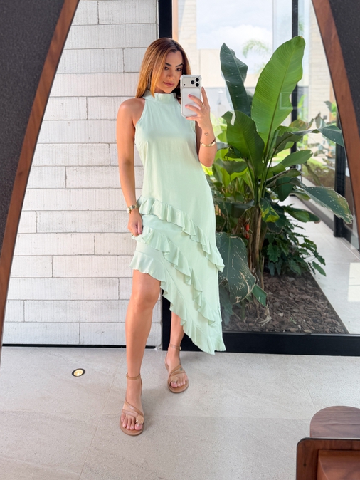 Vestido Gola Alta Anelise Menta - Loja La Mina 