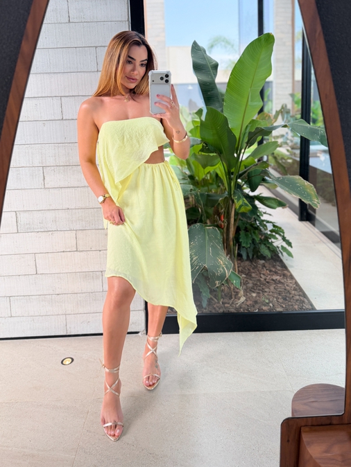 Vestido Midi Lorena Amarelo - Loja La Mina 