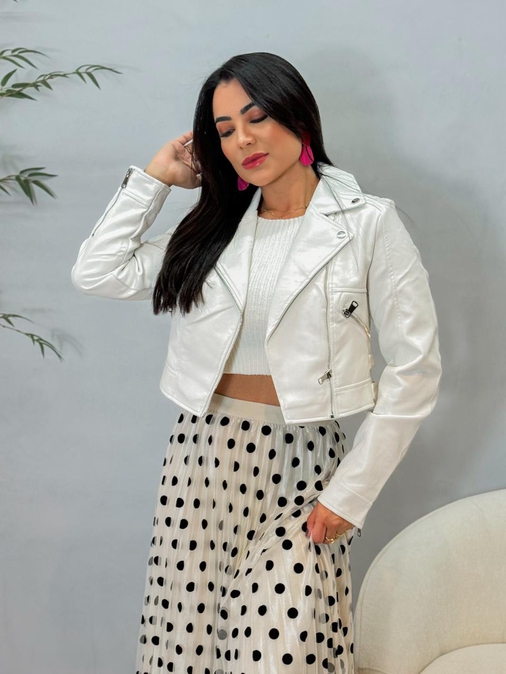 Jaqueta Couro Fake Bariloche Branca - Loja La Mina 