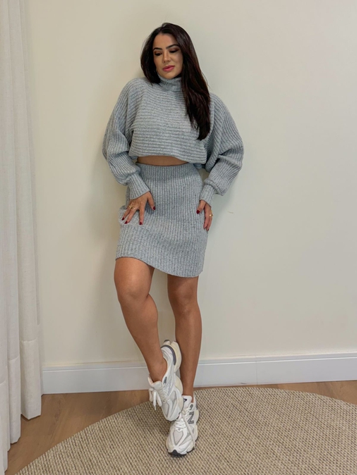 Conjunto Saia Mousse Cinza - Loja La Mina 