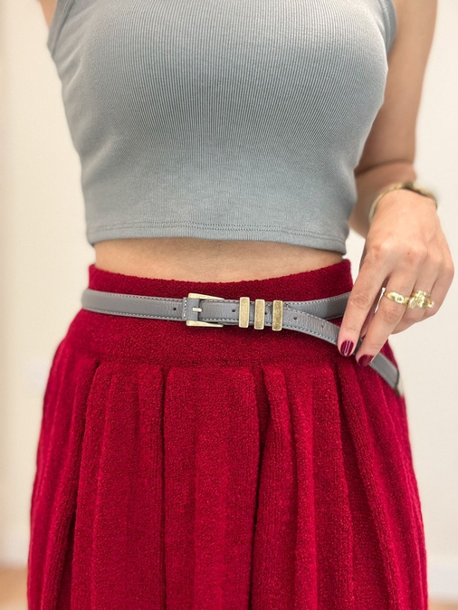 Cinto Couro Fininho Metal Cinza - Loja La Mina 