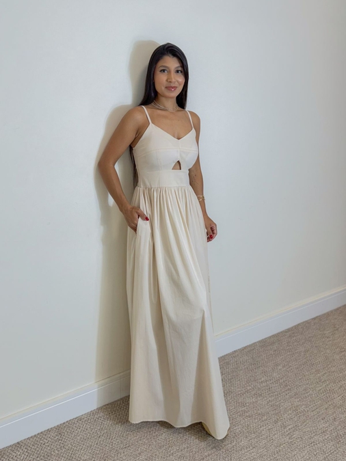 Vestido Midi Cancún Areia - Loja La Mina 