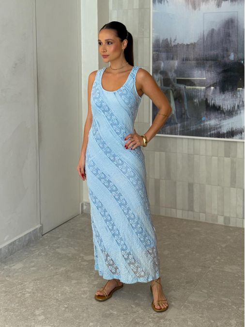 Vestido Midi Rendado Amy Azul - Loja La Mina 