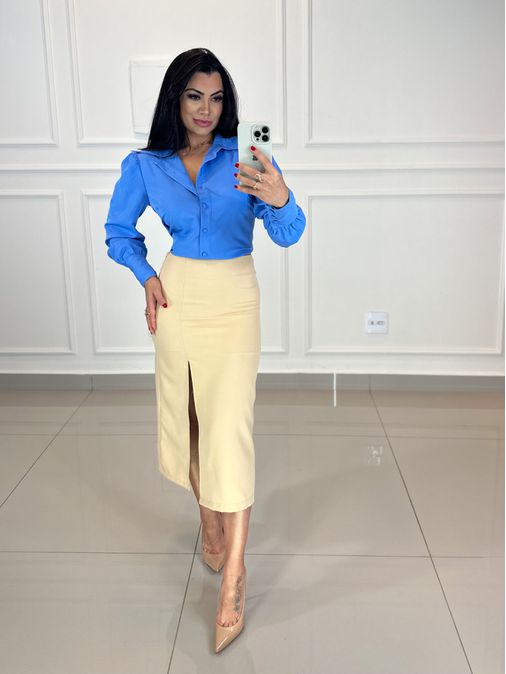 Saia Midi Michele Nude - Loja La Mina 