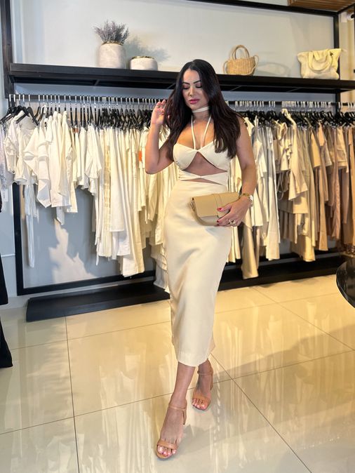 Vestido Midi Rússia Nude - Loja La Mina 