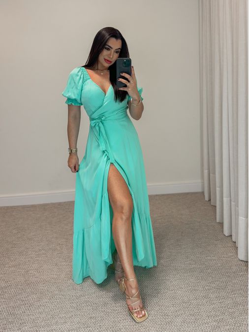 Vestido Longo Envelope Menta - Loja La Mina 