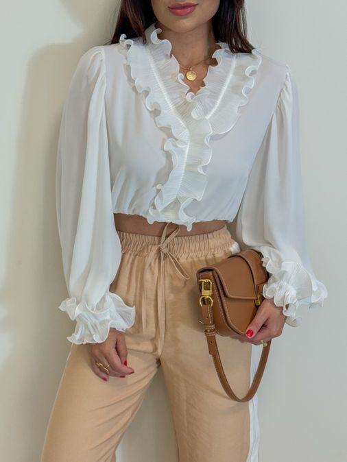 Blusa Babado Chiffon Branca - Loja La Mina 