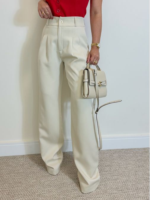 Calça Reta Alfaiataria Areia - Loja La Mina 