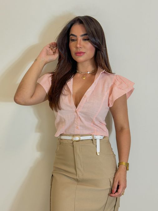 Cropped Camisa Maia Rosa - Loja La Mina 