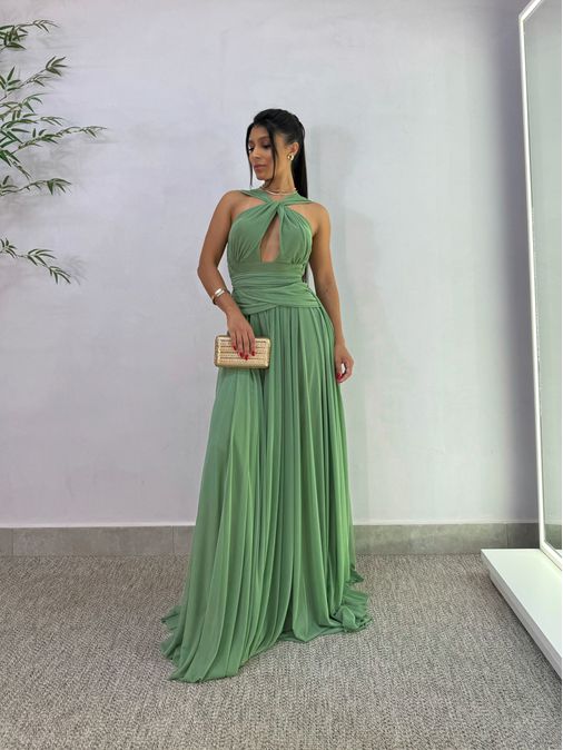 Vestido Festa Tule Oliva - Loja La Mina 