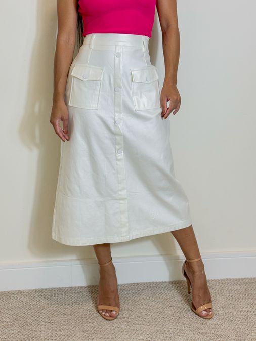 Saia Midi Resinada Off - Loja La Mina 