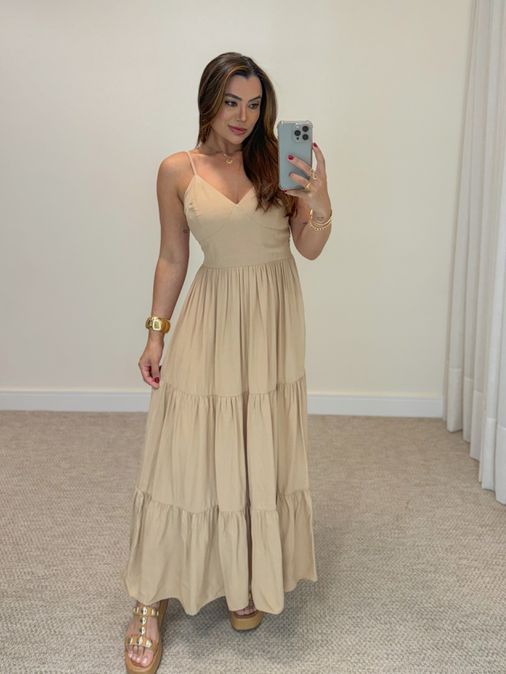 Vestido Midi Atenas Cappuccino - Loja La Mina 