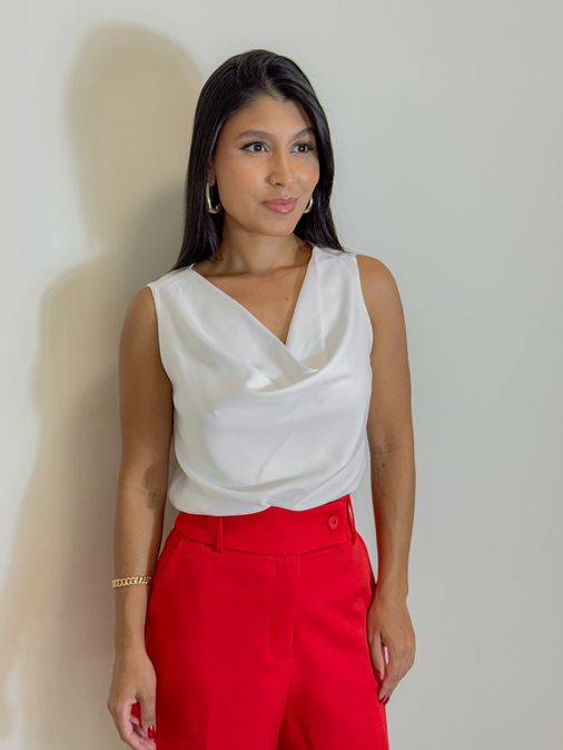 Blusa Gola Tania Branca - Loja La Mina 