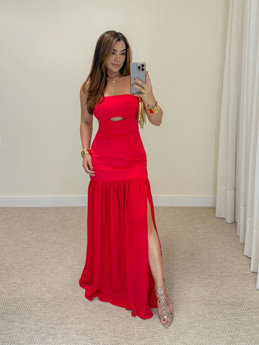 Vestido Midi Maia Vermelho - Loja La Mina 