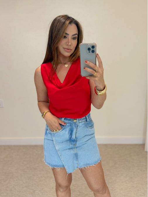 Blusa Gola Tania Vermelha - Loja La Mina 