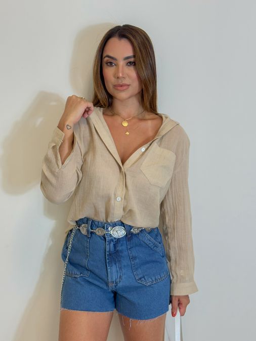 Camisa Viscolinho Cappuccino - Loja La Mina 