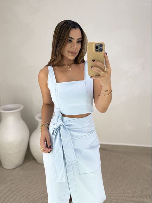 Cropped Alça Sarja Azul - Loja La Mina 