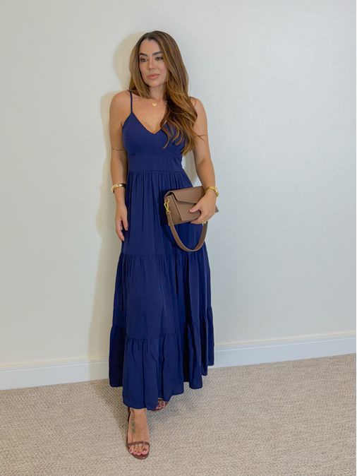 Vestido Midi Atenas Marinho - Loja La Mina 