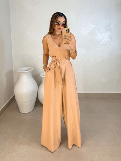 Macacão Pantalona Viena Cappuccino - Loja La Mina 