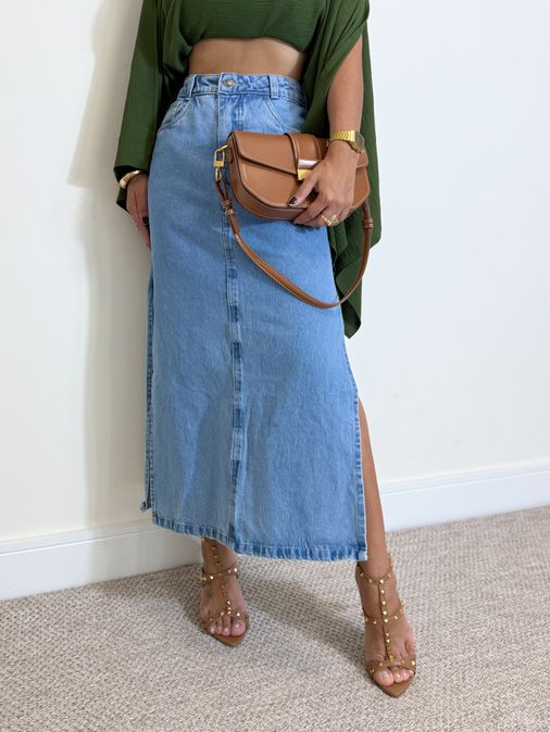 Saia Midi Jeans - Loja La Mina 
