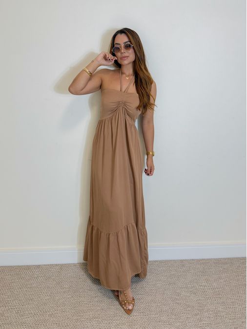 Vestido Midi Amanda Tomara Que Caia Mocha Mousse - Loja La Mina 