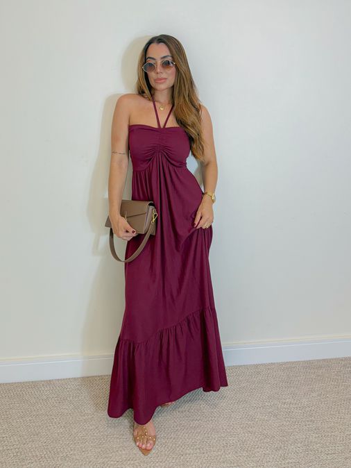 Vestido Midi Amanda Tomara Que Caia Cereja - Loja La Mina 